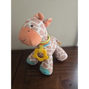 Carters Stuffed Plush Giraffe Orange Brown Tan Crinkle Rattle Teething Ring 10"